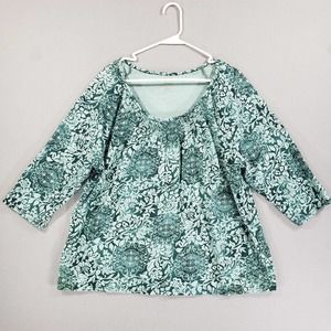 White Stag Shirt Womens 2X Green 3/4 Sleeve Round Neck Pullover Rhinestone